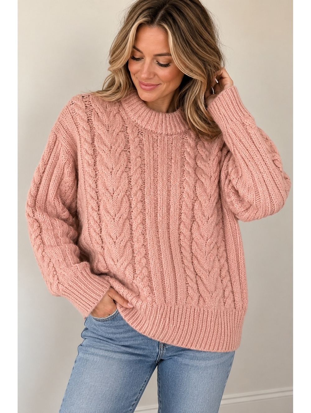 A New Day Pink Cable Knit Mock Neck Sweater Medium NWT Wool Blend
